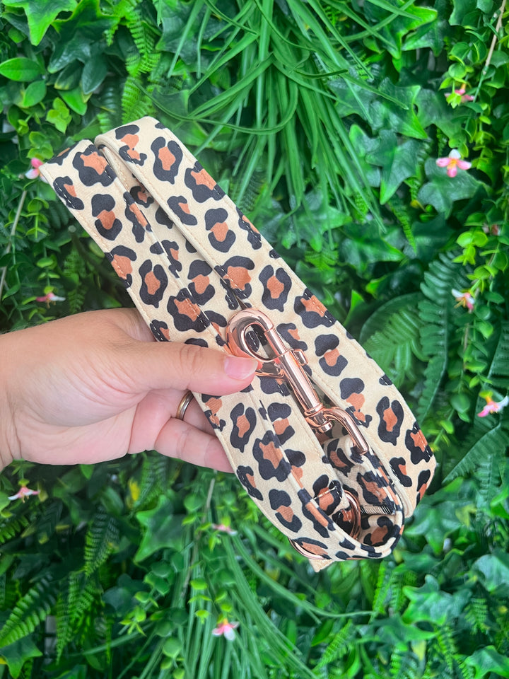 OUTLET- Sample: Velvet Leopard print lead - Rose Gold, Shorter length 4ft4