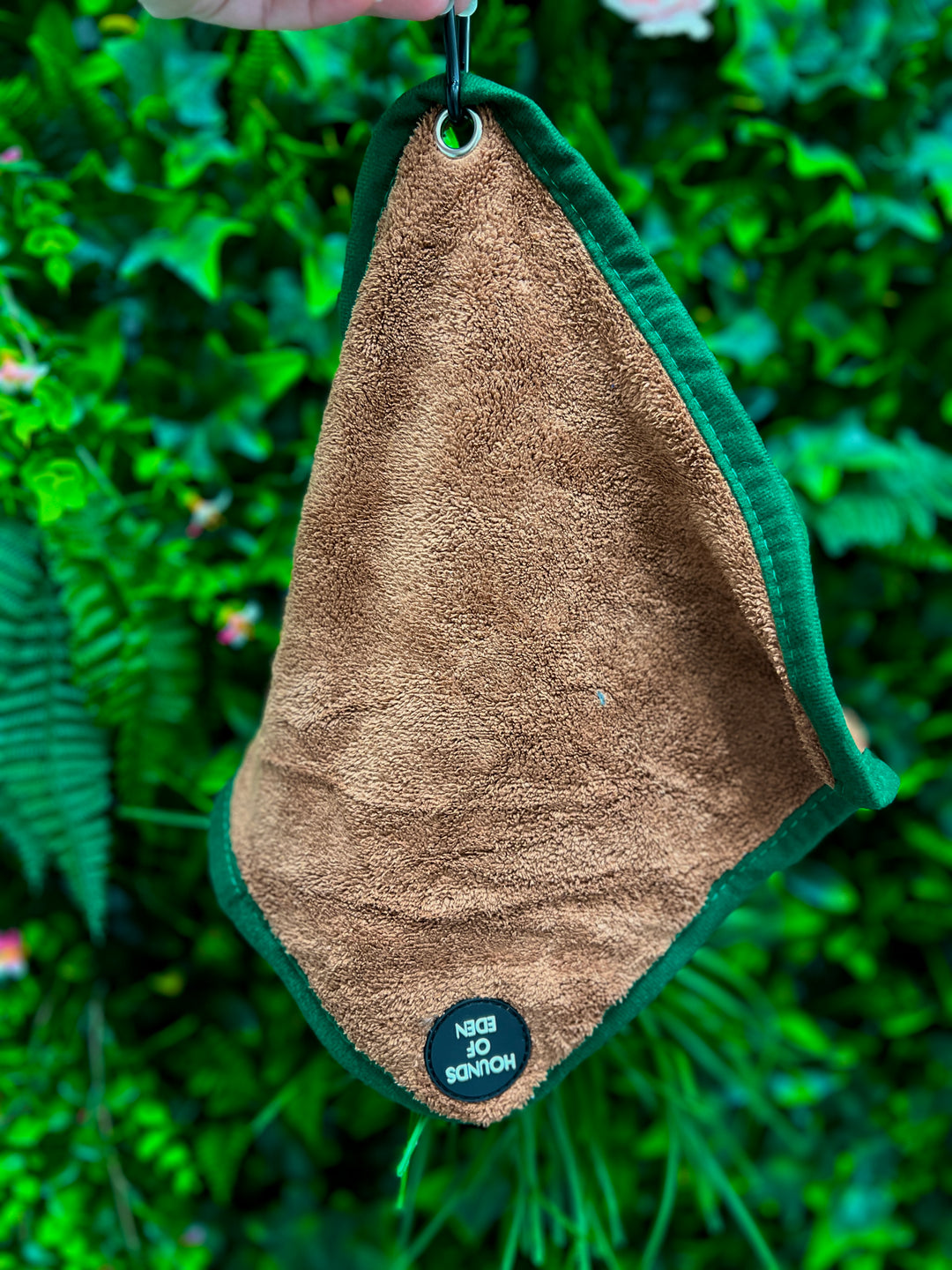 Mini Dog Towel + Clip, Brown & Green