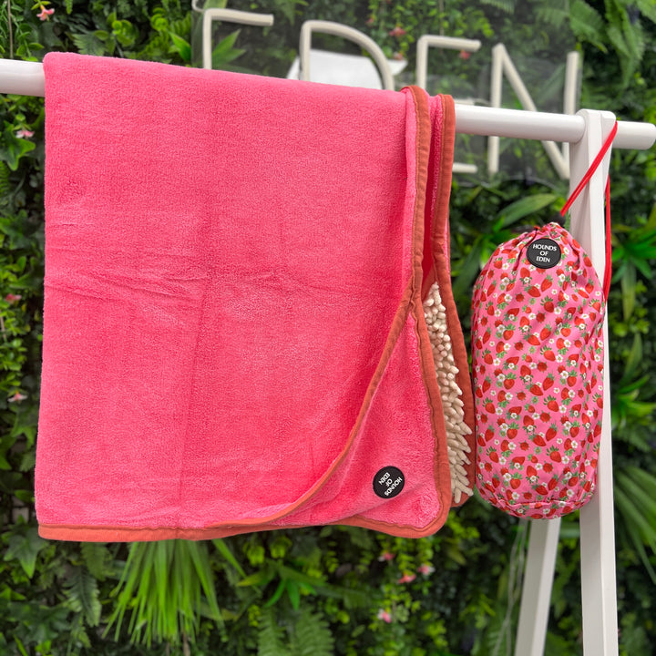 Strawberry Patch - Dog Towel + Carry Bag