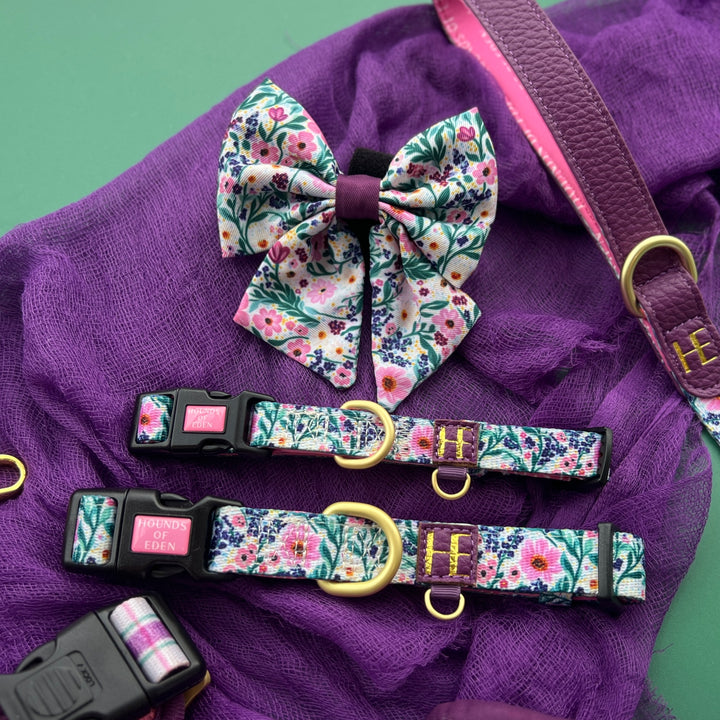 Patchy’s Plum Petals - Dog Collar + ID Tag Holder