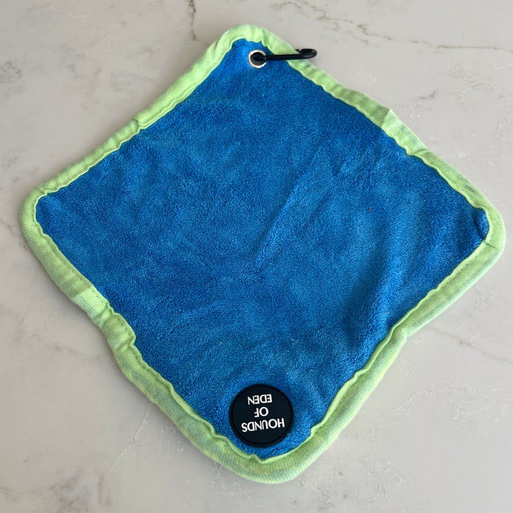 Mini Dog Towel + Clip, Blue & Green