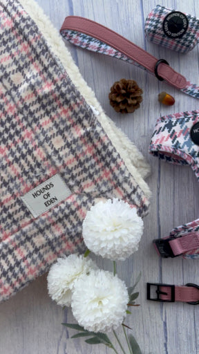 Pink Houndstooth Leather Dog Collar