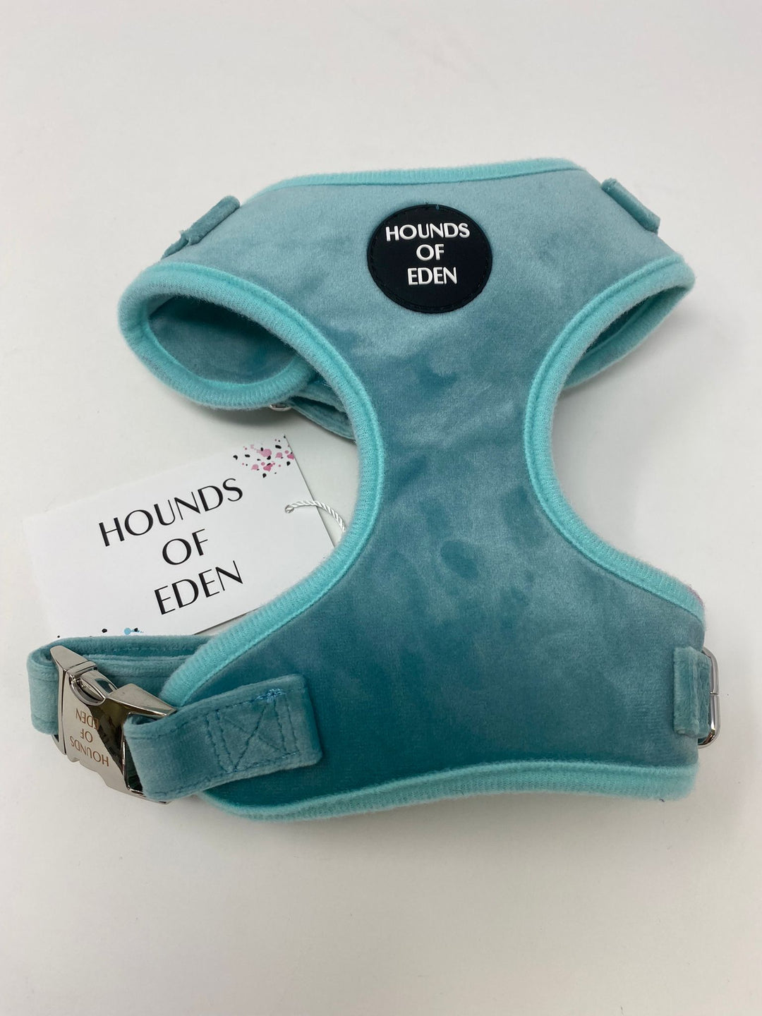 Outlet - XS TIFFANY'S - LIGHT TEAL VELVET DOG HARNESS WITH SILVER METAL HARDWARE - 0018