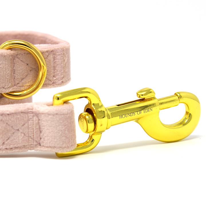 Pure Peony - Pink Velvet Dog Harness with Gold Metal Hardware
